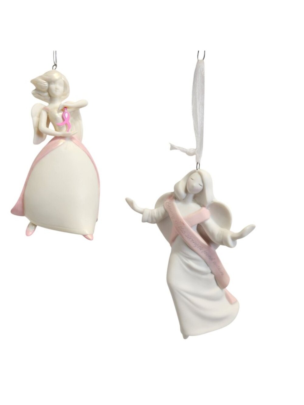 Hallmark Breast Cancer Awareness Angel Ornaments 2011 & 2017 Set Of Two